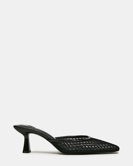 ALYSE Black Mesh Square-Toe Mule Women's Kitten Heel | Steve Madden