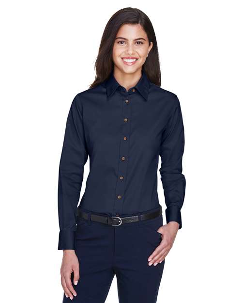 Harriton M500W - Women's Easy Blend™ Twill Dress Shirt with Stain-Release