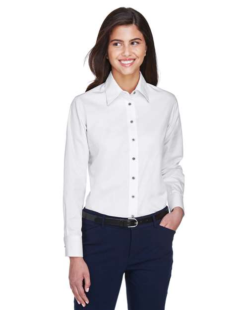 Harriton M500W - Women's Easy Blend™ Twill Dress Shirt with Stain-Release